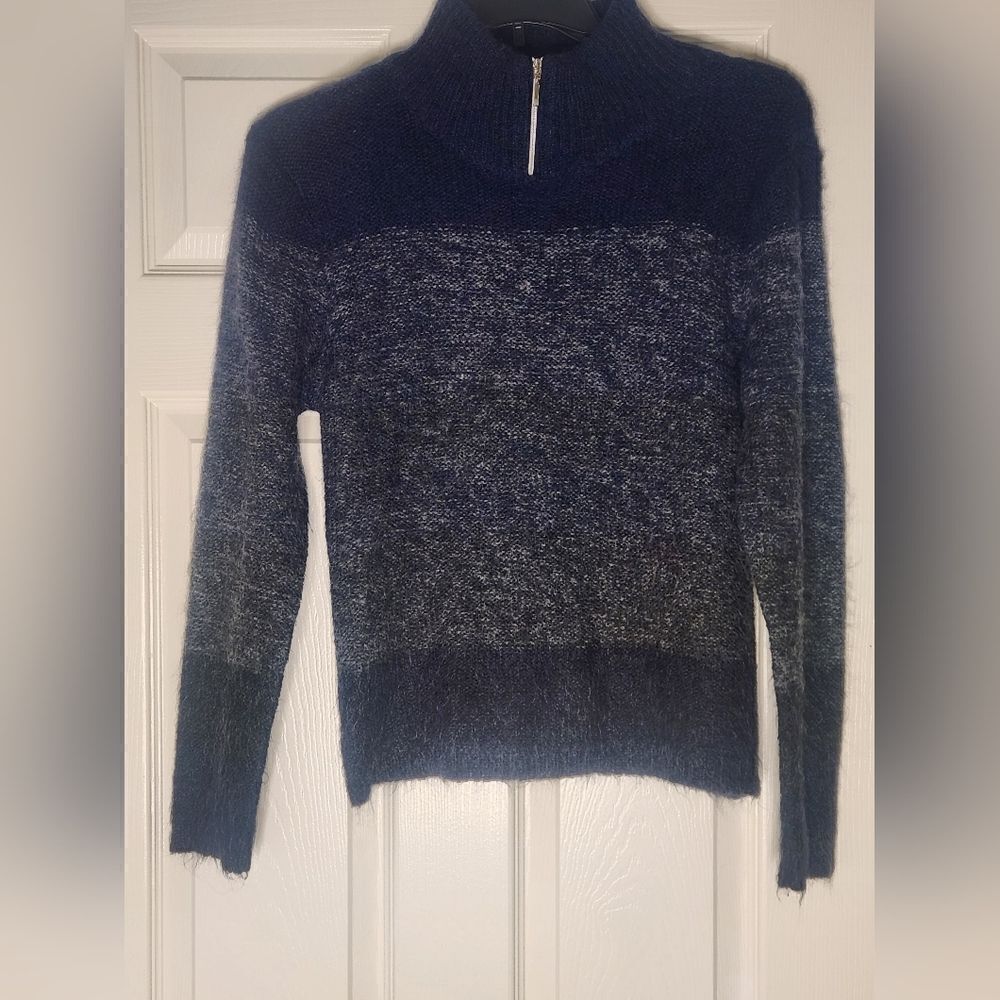 VtgMetropolis byCouloir L NavyGray Colorblock 1/4ZipMohairWool LngslWomen Jumper